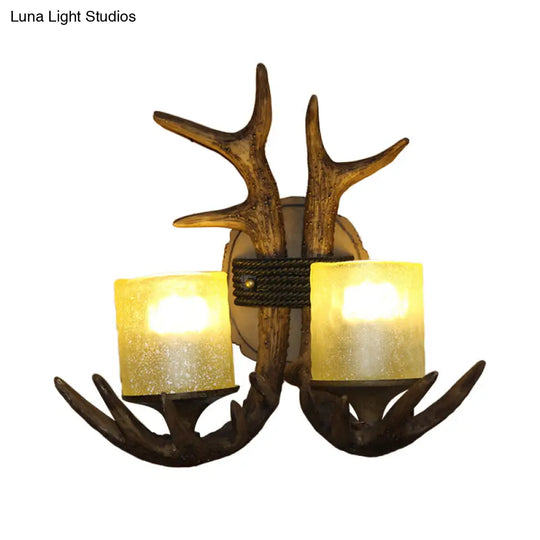 Antler Resin Sconce: Traditional 2-Light Wall Lamp For Bedroom In Wood