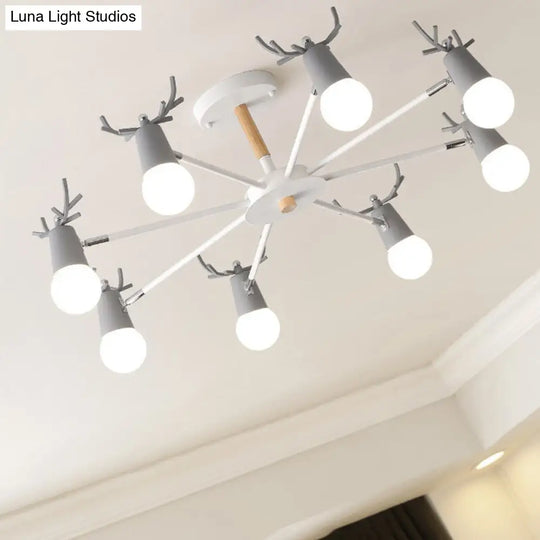 Antler Semi Mount Ceiling Light With Sleek Metal Fixture And Exposed Bulb Design 8 / Grey