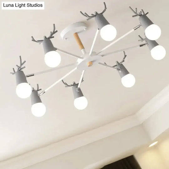 Antler Semi Mount Ceiling Light With Sleek Metal Fixture And Exposed Bulb Design