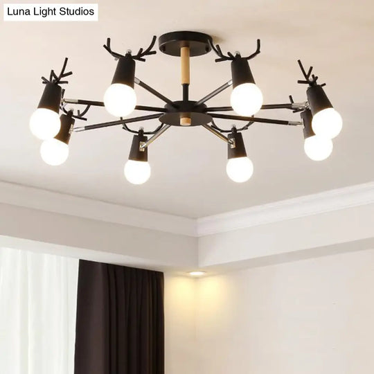 Antler Semi Mount Ceiling Light With Sleek Metal Fixture And Exposed Bulb Design 8 / Black