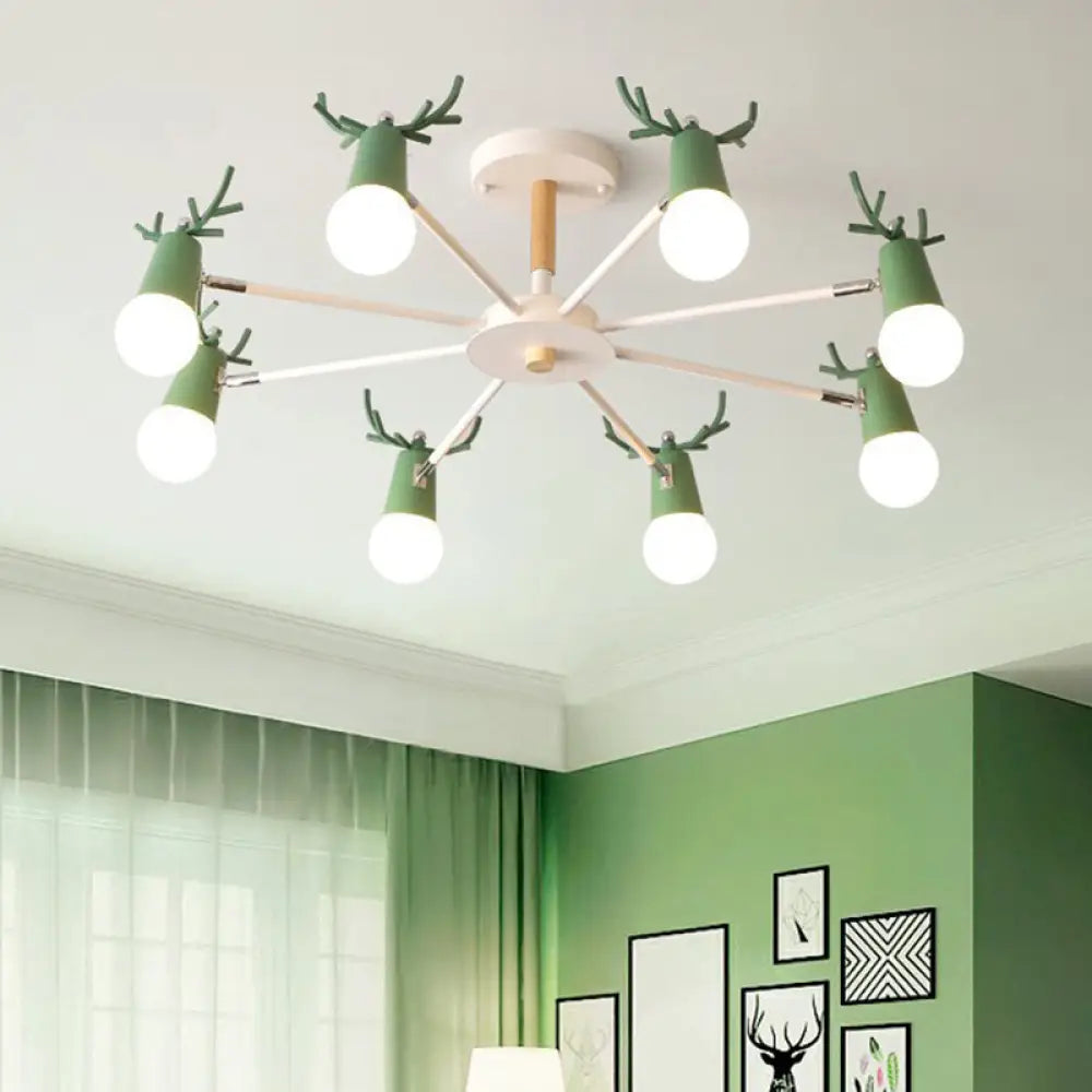 Antler Semi Mount Ceiling Light With Sleek Metal Fixture And Exposed Bulb Design 8 / Green