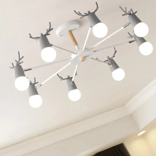 Antler Semi Mount Ceiling Light With Sleek Metal Fixture And Exposed Bulb Design 8 / Grey