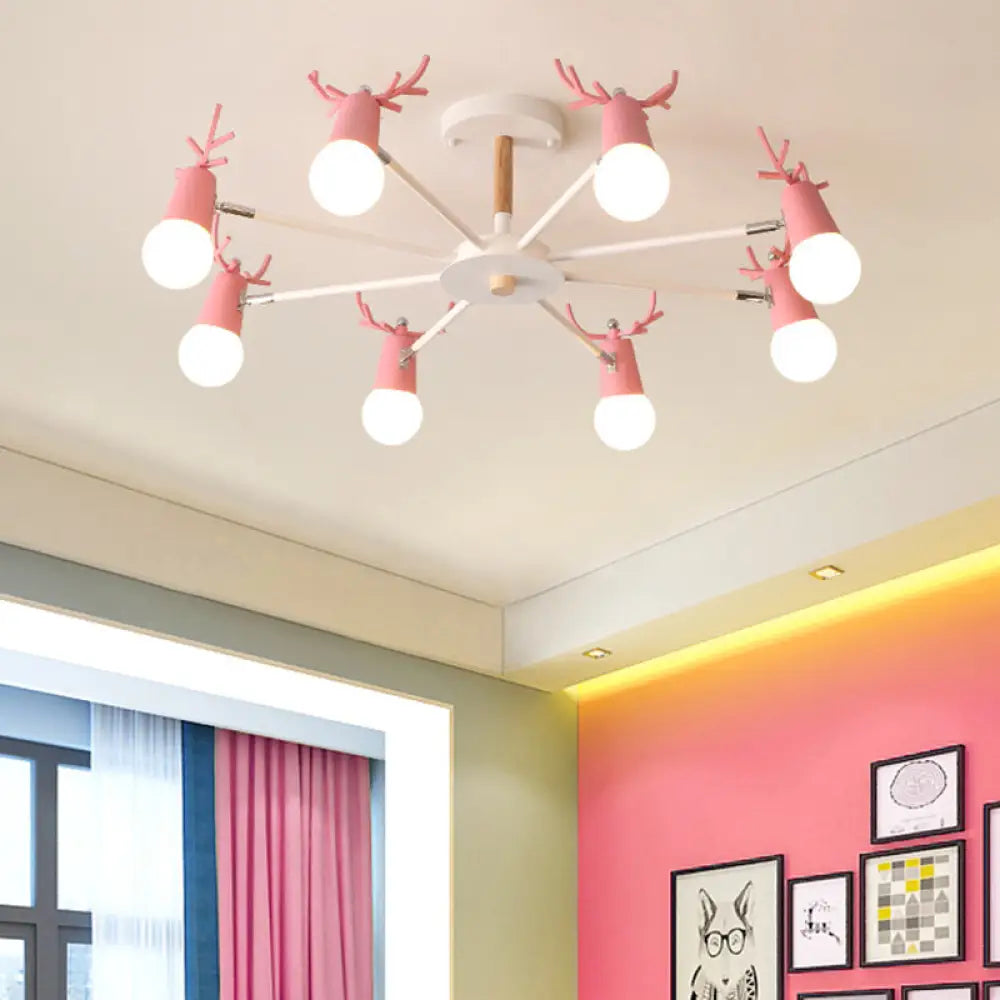 Antler Semi Mount Ceiling Light With Sleek Metal Fixture And Exposed Bulb Design 8 / Pink