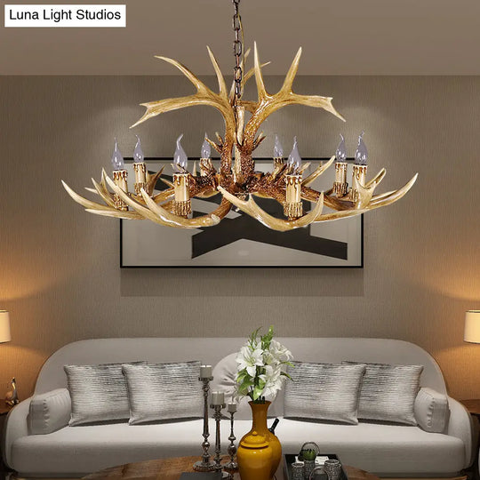 Antler Shaped Hanging Lamp: Rustic 8-Bulb Chandelier In Brown Resin