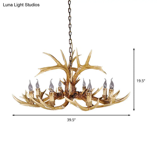 Antler Shaped Hanging Lamp: Rustic 8-Bulb Chandelier In Brown Resin