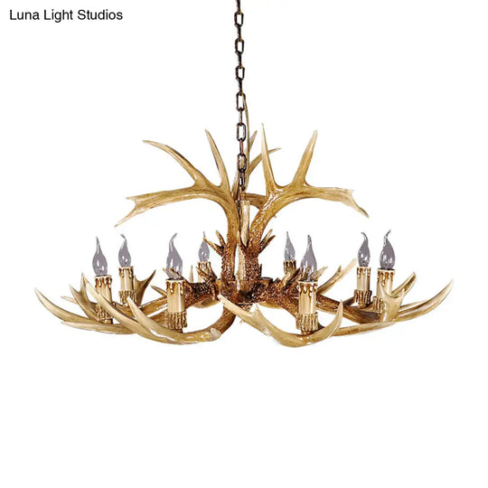 Antler Shaped Hanging Lamp: Rustic 8-Bulb Chandelier In Brown Resin