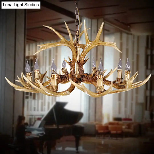 Antler Shaped Hanging Lamp: Rustic 8-Bulb Chandelier In Brown Resin