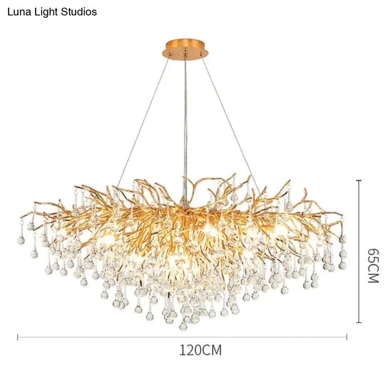 Anya - Led Crystal Chandeliers Long-120Cm / Gold Body Warm White Chandelier