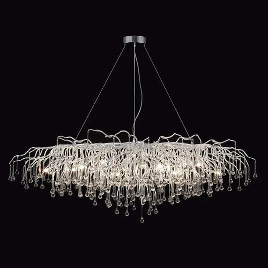 Anya - Led Crystal Chandeliers Long-100Cm / Chrome Body Cold White Chandelier