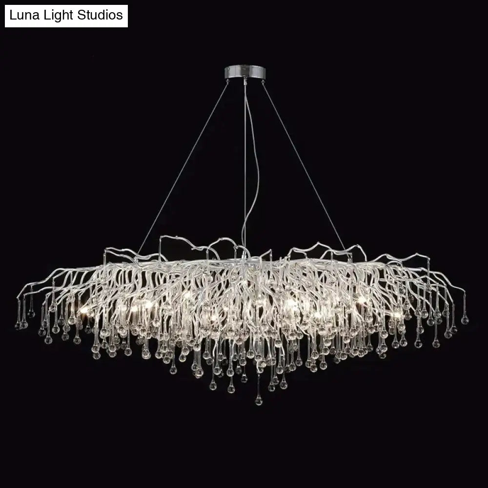 Anya - Led Crystal Chandeliers Long-100Cm / Chrome Body Cold White Chandelier