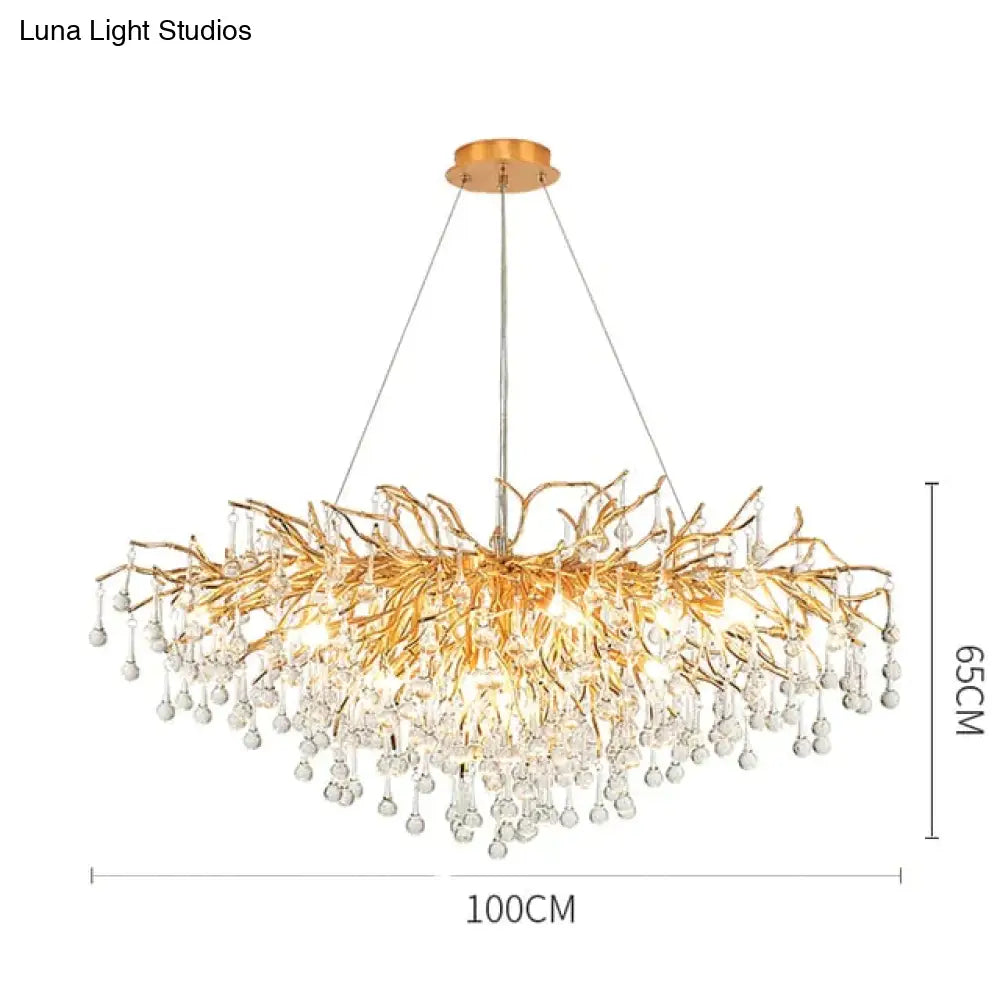 Anya - Led Crystal Chandeliers Long-100Cm / Gold Body Warm White Chandelier