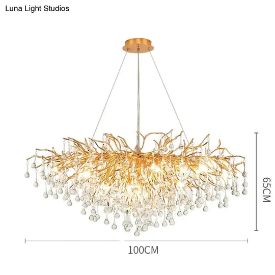 Anya - Led Crystal Chandeliers Long-100Cm / Gold Body Warm White Chandelier