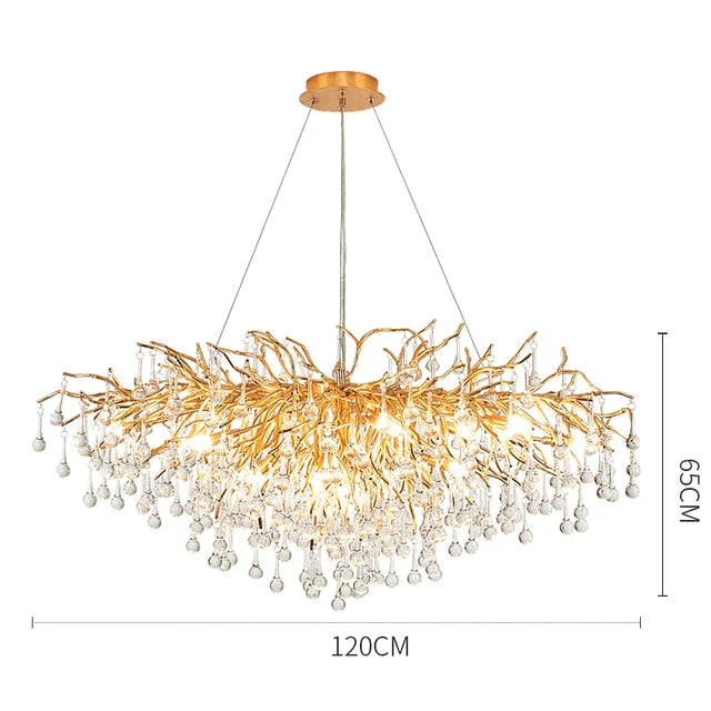 Anya - Led Crystal Chandeliers Long-120Cm / Gold Body Warm White Chandelier