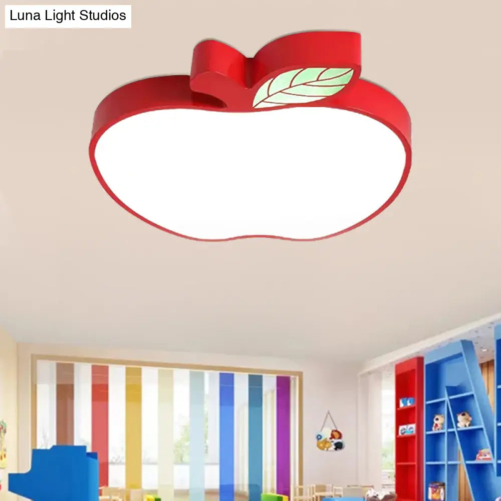 Apple Metal Ceiling Light With Leaf Design For Kids’ Bedroom - Macaron Flush Mount
