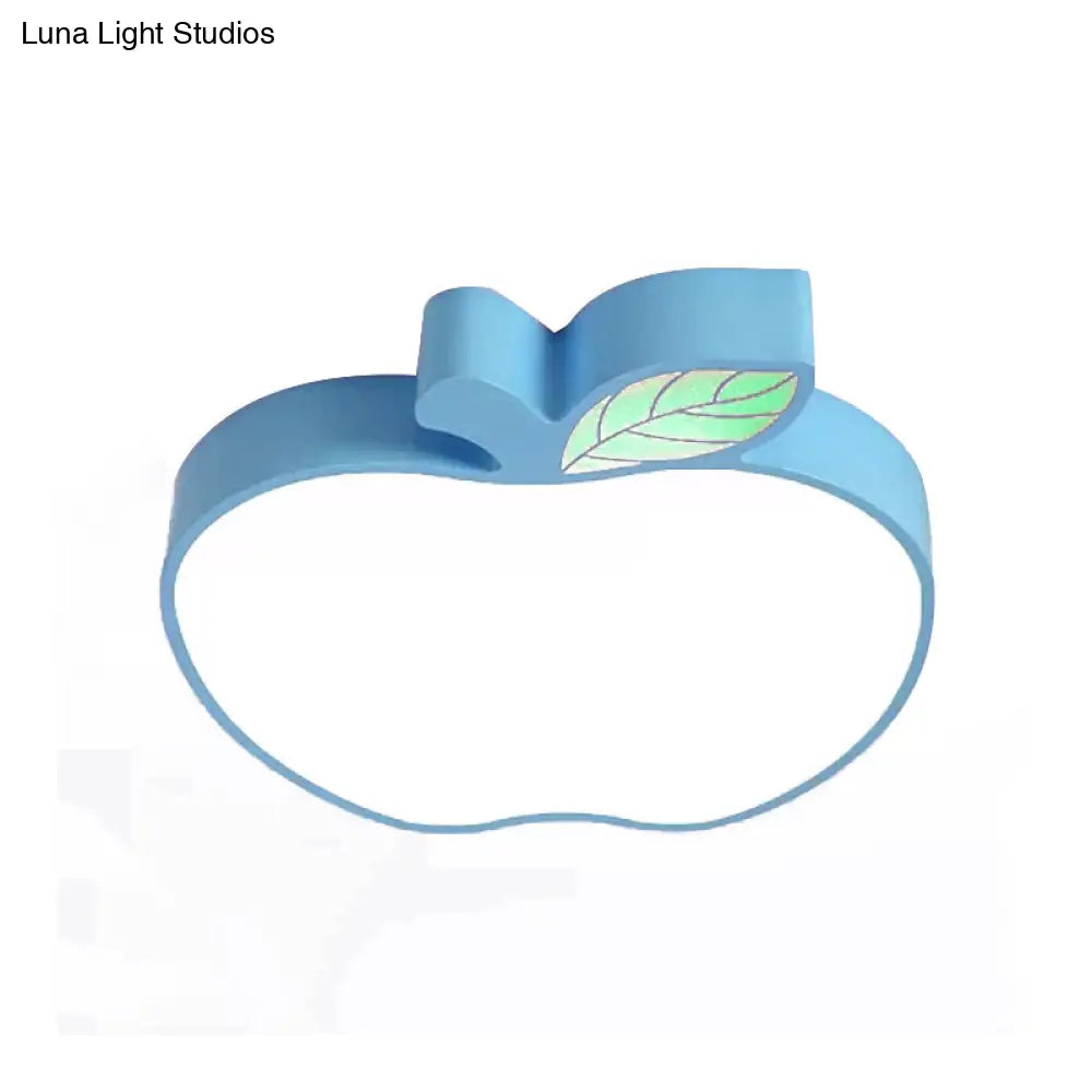 Apple Metal Ceiling Light With Leaf Design For Kids’ Bedroom - Macaron Flush Mount