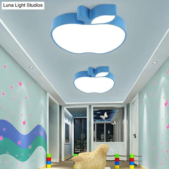 Apple Shape Led Flush Mount Ceiling Light For Childrens Bedroom - Modern Style Blue / 18 White