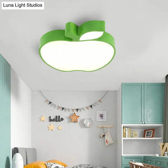 Apple Shape Led Flush Mount Ceiling Light For Childrens Bedroom - Modern Style Green / 18 White