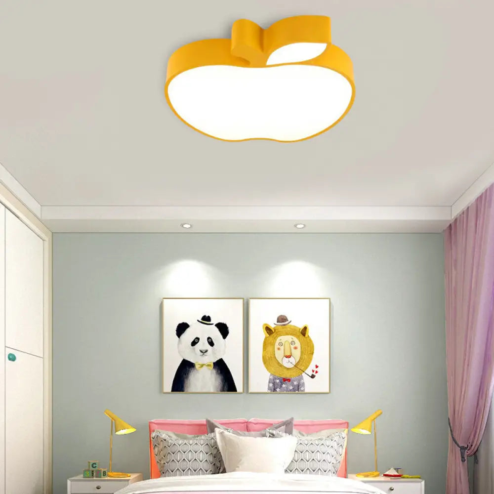 Apple Shape Led Flush Mount Ceiling Light For Children’s Bedroom - Modern Style Yellow / 18’ White