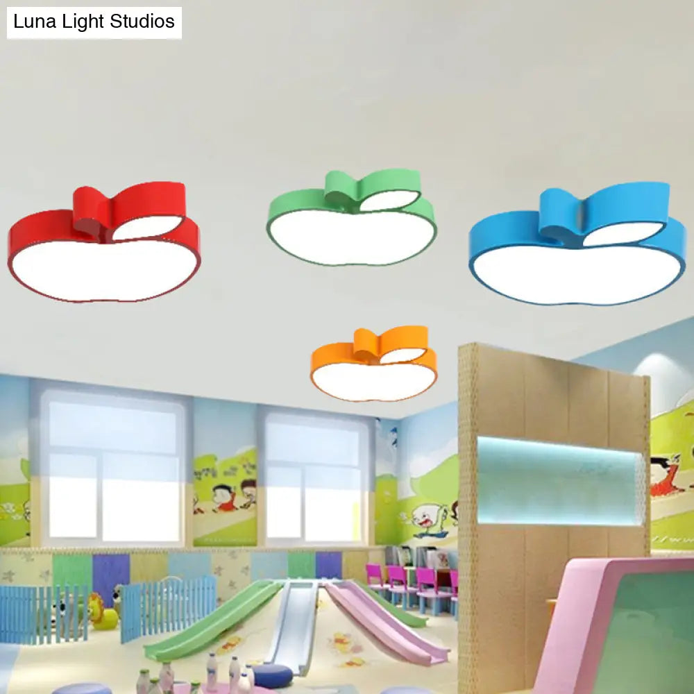 Apple Shaped Acrylic Flush Ceiling Light: Cartoon Led Fixture For Nursery Green / White