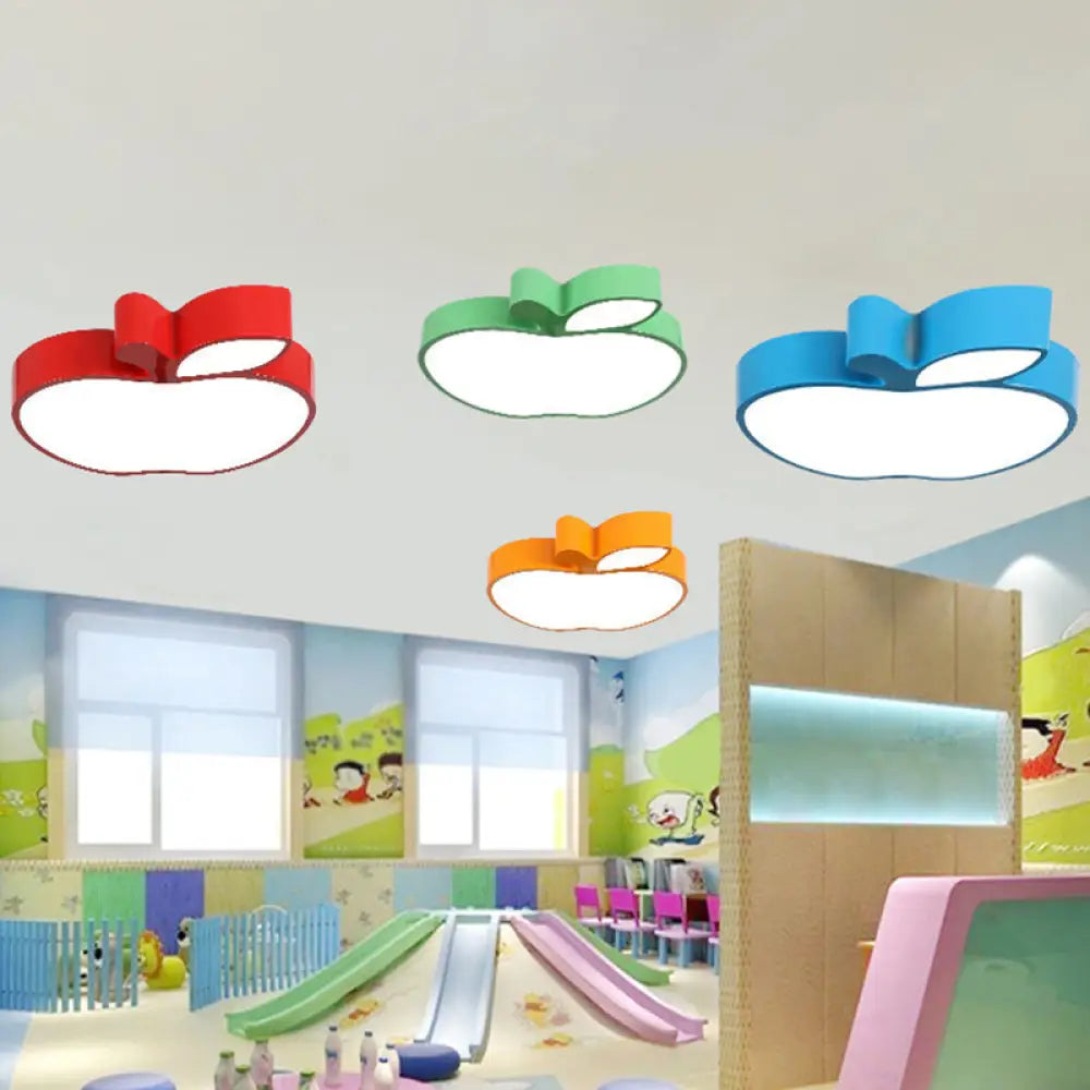 Apple Shaped Acrylic Flush Ceiling Light: Cartoon Led Fixture For Nursery Green / White