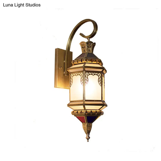 Arab Brass Wall Mounted Metal Lantern - 1-Head Sconce With Opal Glass Shade