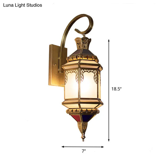 Arab Brass Wall Mounted Metal Lantern - 1-Head Sconce With Opal Glass Shade