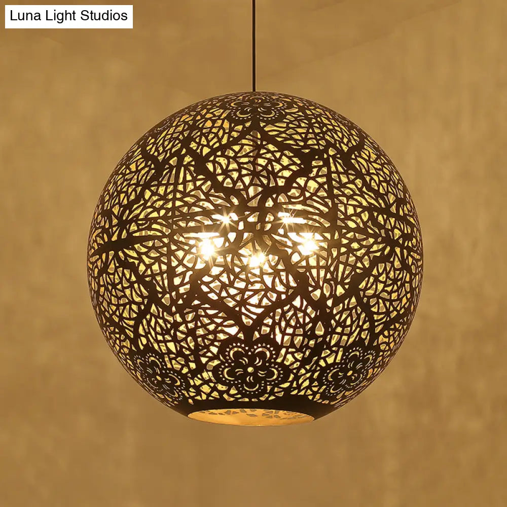 Arab Iron Globe Pendant Chandelier With Hollow-Out Design - 3 Lights