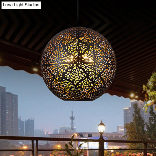 Arab Iron Globe Pendant Chandelier With Hollow-Out Design - 3 Lights