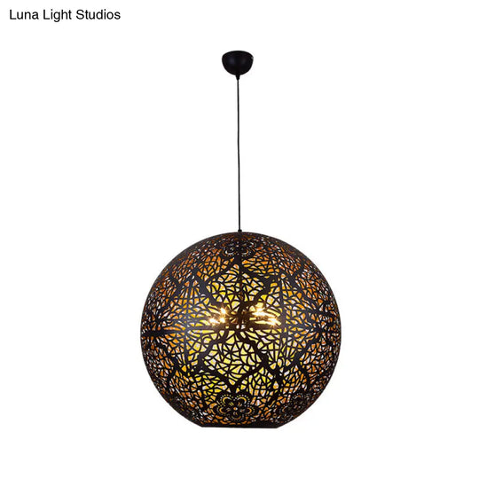 Arab Iron Globe Pendant Chandelier With Hollow-Out Design - 3 Lights