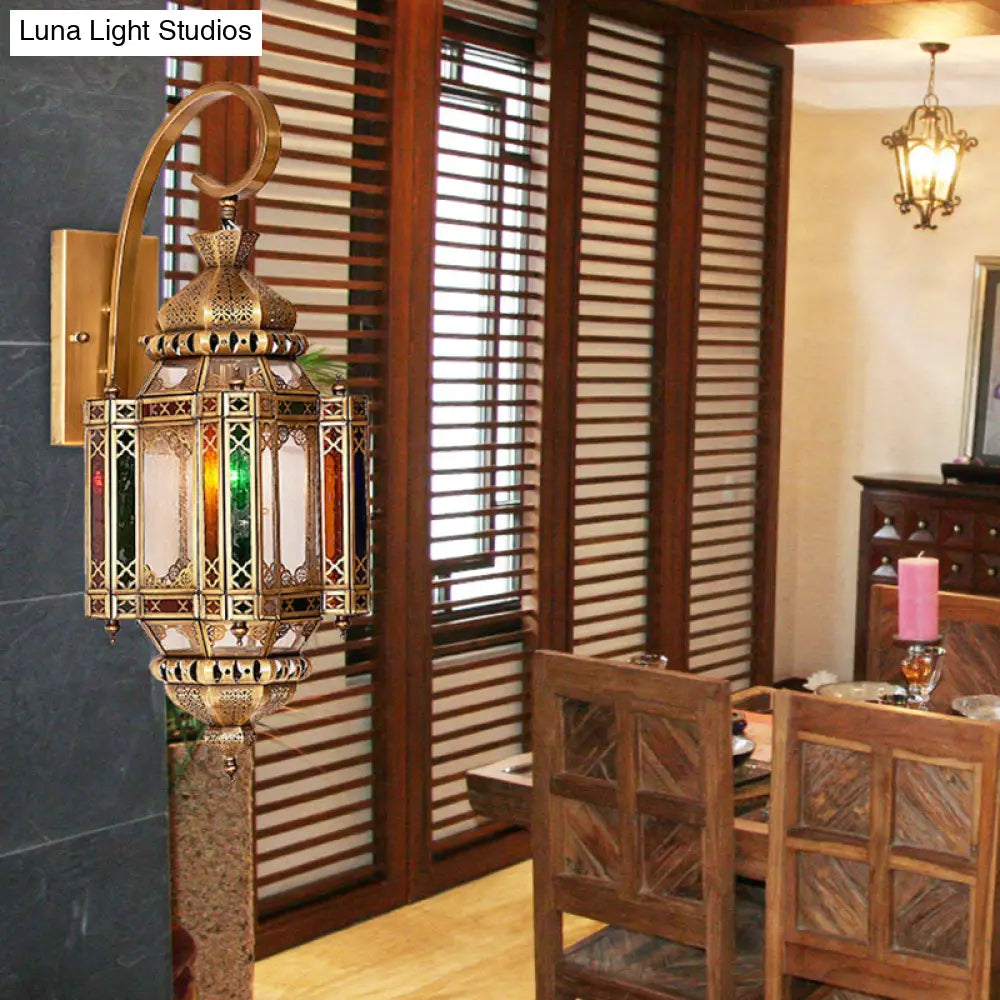 Arab Metal Lantern Wall Lamp With Brass Finish - Rectangular Backplate Bulb Included