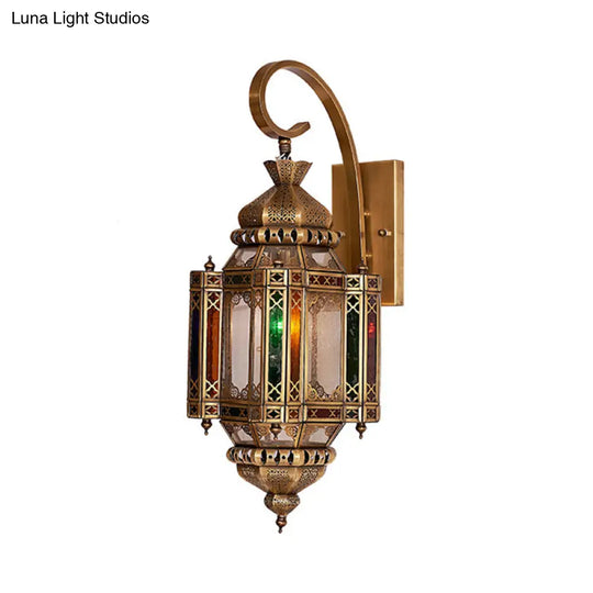 Arab Metal Lantern Wall Lamp With Brass Finish - Rectangular Backplate Bulb Included