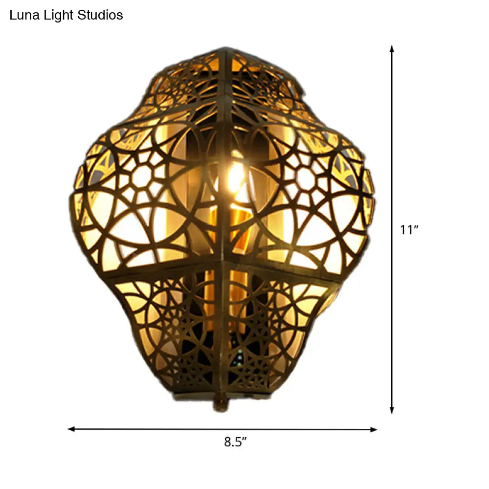 Arab Metallic Brass Hollow-Out Sconce Light Corner Wall Mount Lamp Fixture