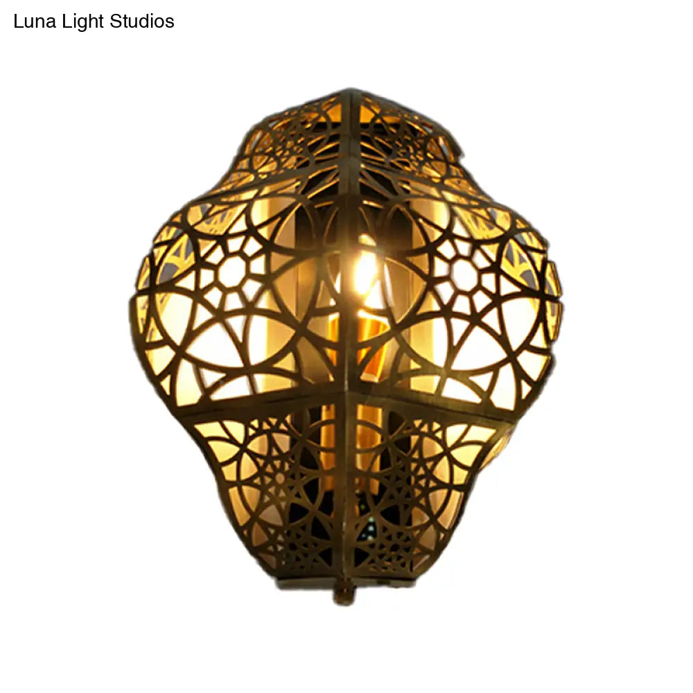 Arab Metallic Brass Hollow-Out Sconce Light Corner Wall Mount Lamp Fixture