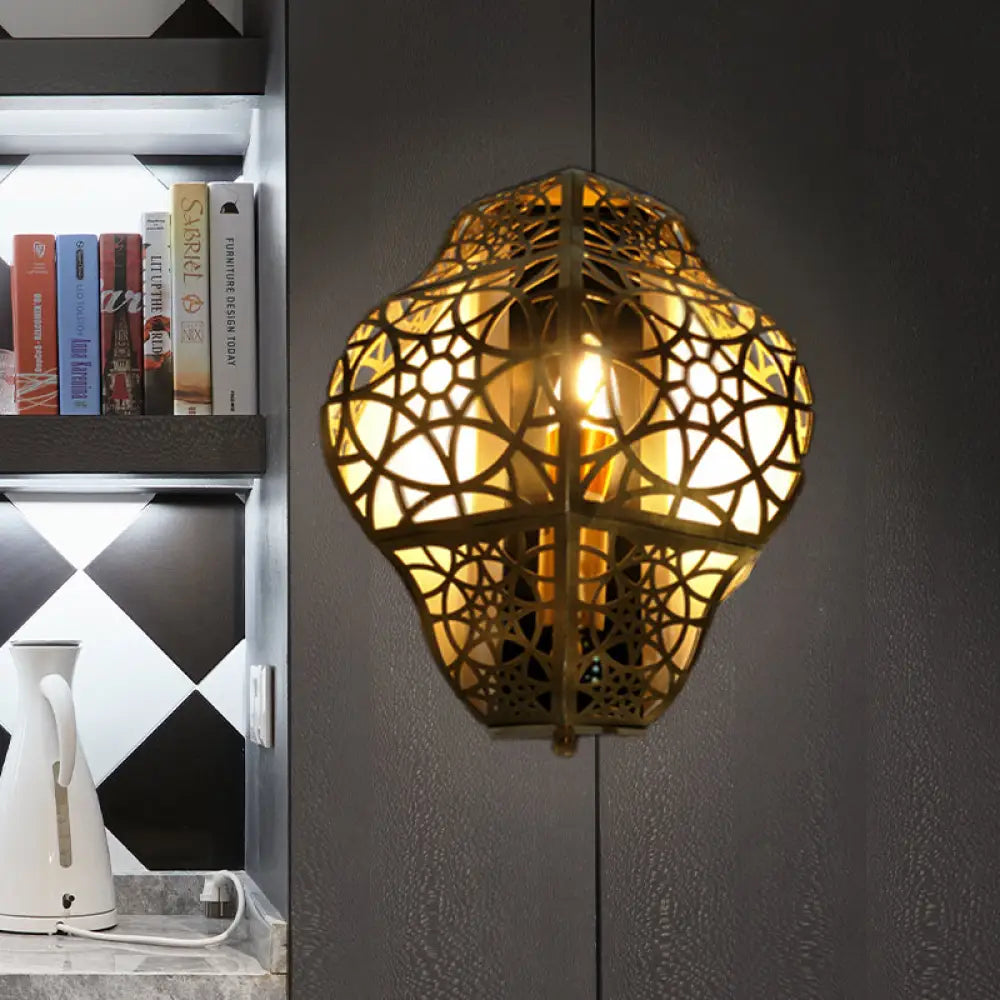 Arab Metallic Brass Hollow-Out Sconce Light Corner Wall Mount Lamp Fixture