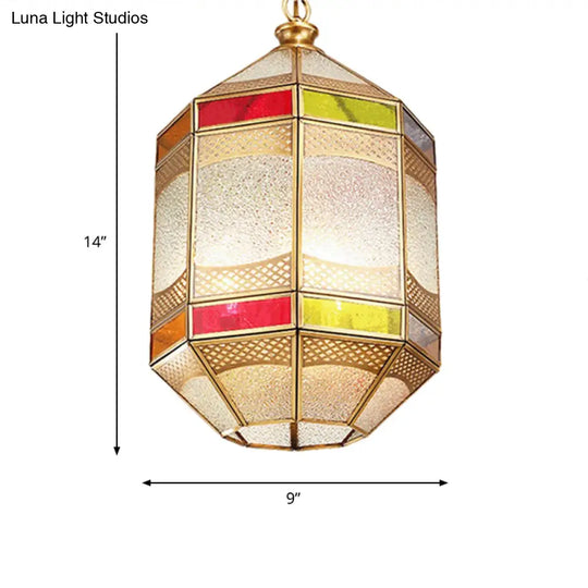 Arab Octangle Hanging Lamp - Metal Ceiling Pendant Light With Adjustable Chain Brass Finish