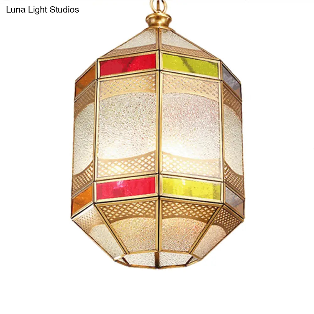 Arab Octangle Hanging Lamp - Metal Ceiling Pendant Light With Adjustable Chain Brass Finish