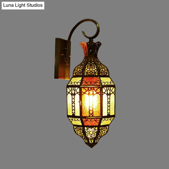 Arab Style 1-Light Brass Wall Mount Sconce With Metal Urn Shade - Living Room Lighting