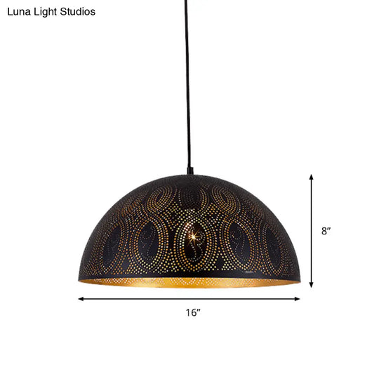 Arab Style Black Metal 1-Light Dome Pendant Ceiling Lamp With Unique Pattern Options