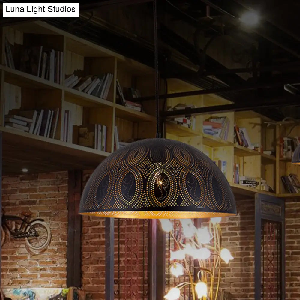 Arab Style Black Metal 1-Light Dome Pendant Ceiling Lamp With Unique Pattern Options