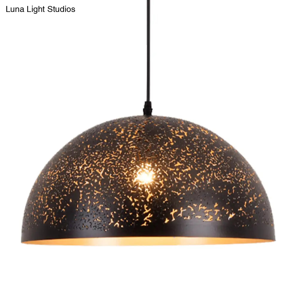 Arab Style Black Metal 1-Light Dome Pendant Ceiling Lamp With Unique Pattern Options