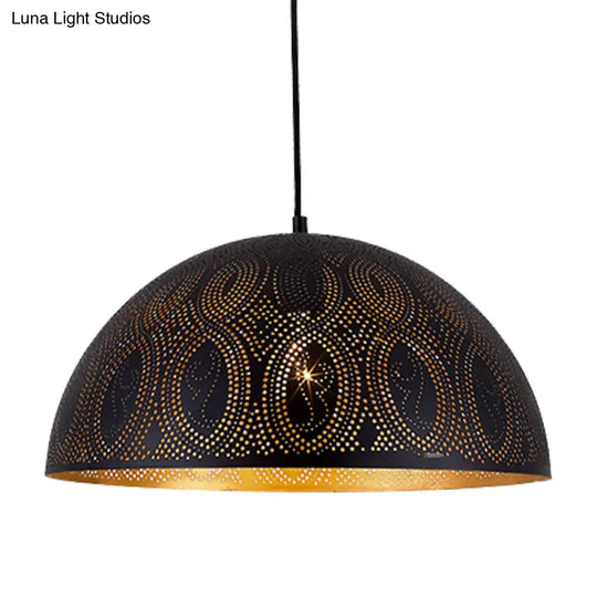 Arab Style Black Metal 1-Light Dome Pendant Ceiling Lamp With Unique Pattern Options