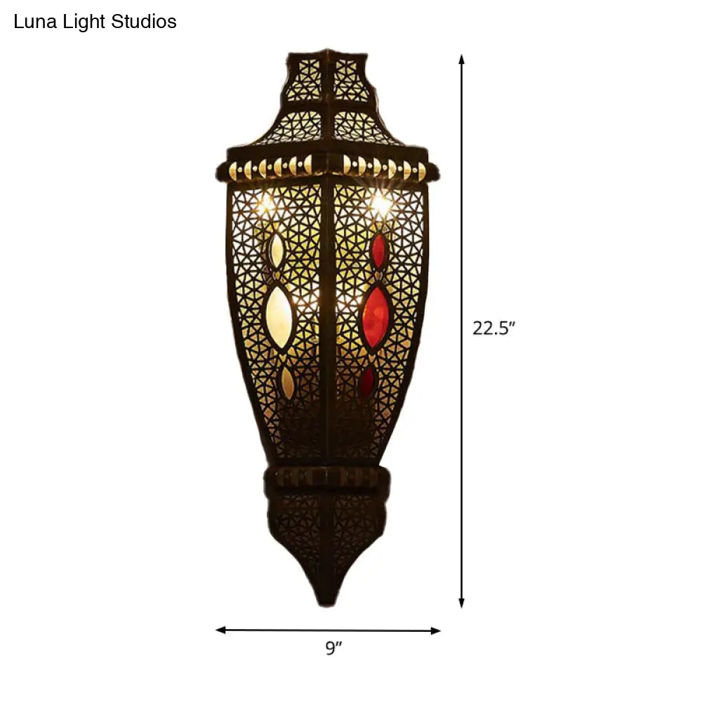 Arab Style Hollow Out Metallic Wall Sconce Lamp - Black (2-Bulb Flush Mount)