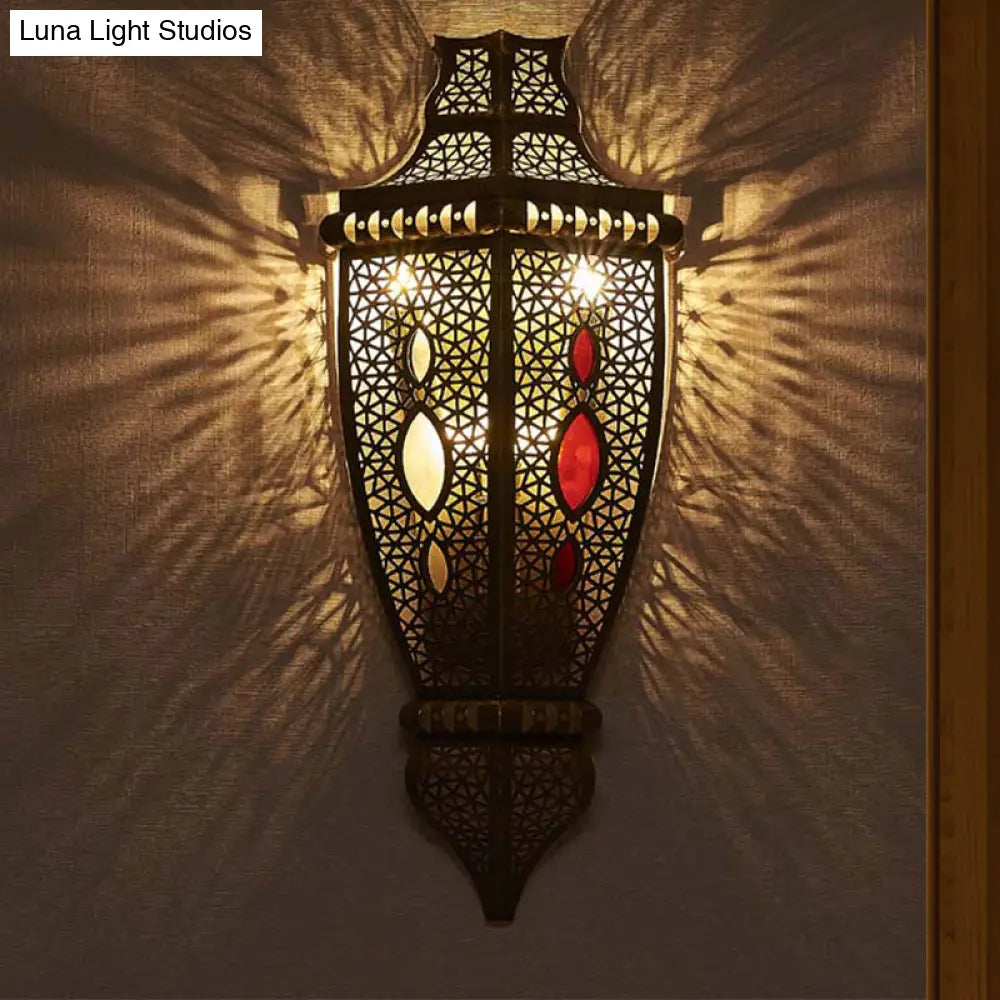 Arab Style Hollow Out Metallic Wall Sconce Lamp - Black (2-Bulb Flush Mount)