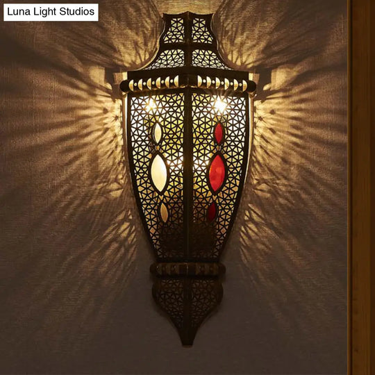 Arab Style Hollow Out Metallic Wall Sconce Lamp - Black (2-Bulb Flush Mount)