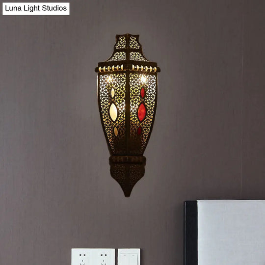 Arab Style Hollow Out Metallic Wall Sconce Lamp - Black (2-Bulb Flush Mount)