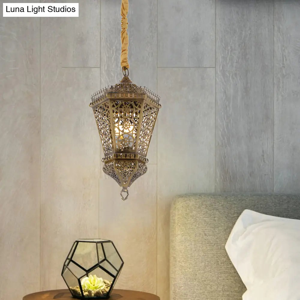 Arab Style Metal Hollowed Out Pendant Lamp: Brass 1-Light Hanging Lighting For Corridor