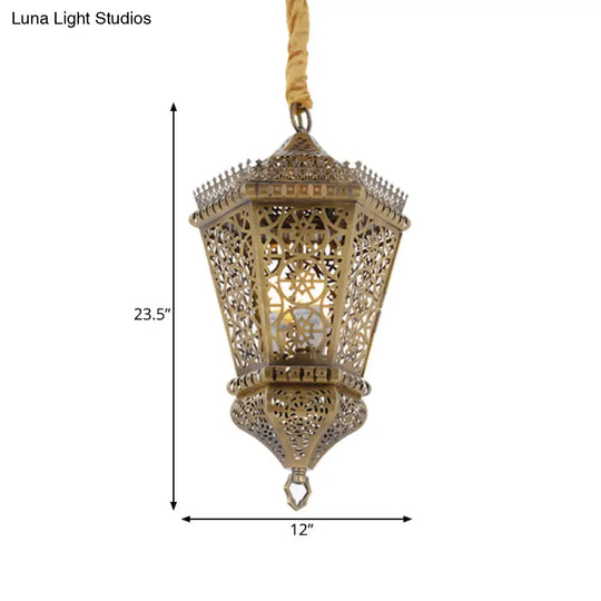 Arab Style Metal Hollowed Out Pendant Lamp: Brass 1-Light Hanging Lighting For Corridor