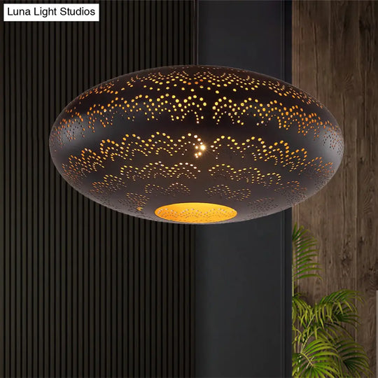 Arab Style Oval Metal Pendant Lamp - 1 Bulb Ceiling Light Fixture In Black/Silver/Brass