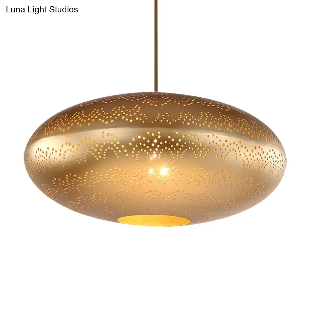 Arab Style Oval Metal Pendant Lamp - 1 Bulb Ceiling Light Fixture In Black/Silver/Brass