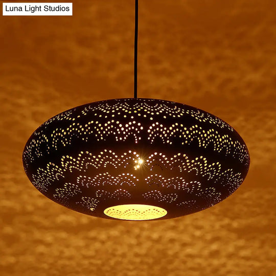 Arab Style Oval Metal Pendant Lamp - 1 Bulb Ceiling Light Fixture In Black/Silver/Brass